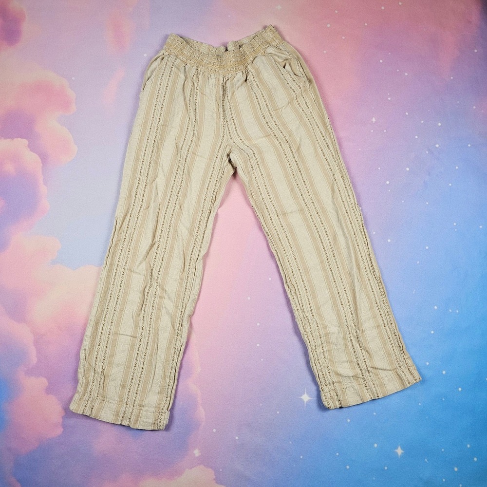Briggs Striped Smocked Waist Pants Womens Medium‎ Beige Laidback Casual Bohemian